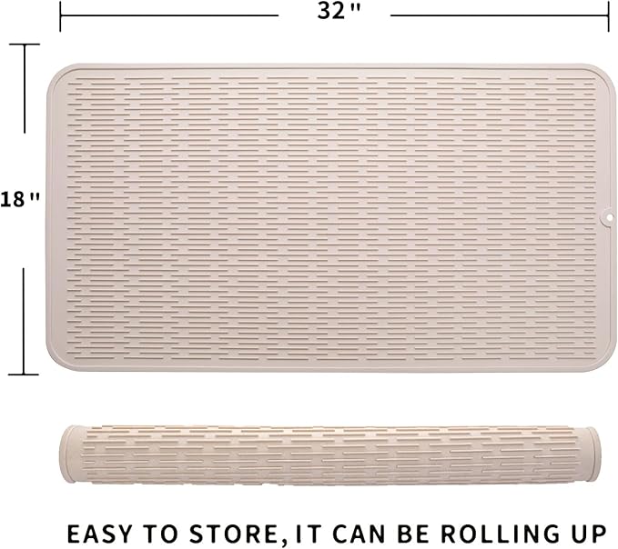 MicoYang Silicone Dish Drying Mat for Multiple Usage,Easy clean,Eco-friendly,Heat-resistant Silicone Mat for Kitchen Counter or Sink,Refrigerator or Drawer Liner Tapioca 4XL 32 inches x 18 inches - Image 2