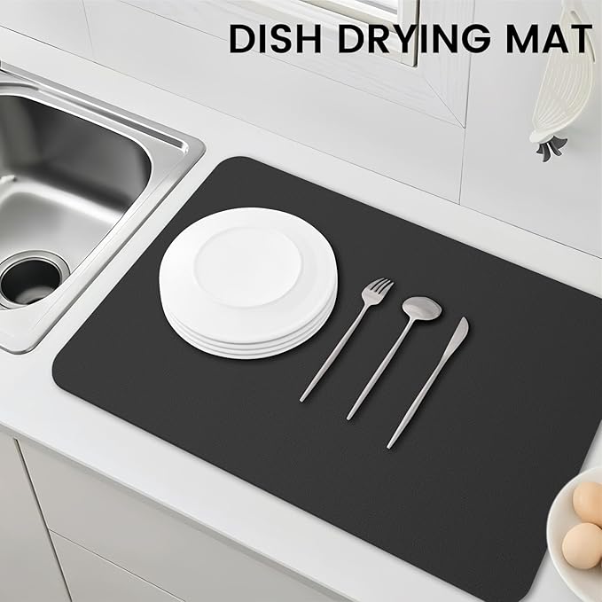 WISELIFE Dish Drying Mat Super Absorbent Drying Mat Large Dish Drying Mats for Kitchen Counter Easy Clean Dish Mat Kitchen Drying Mat16"x 24" Classic Black - Image 6