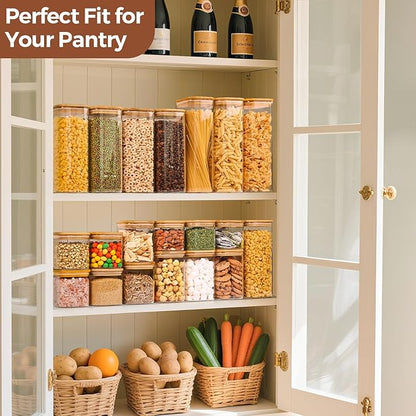 ComSaf 1.2 Qt Glass Storage Containers with Lids, Glass Jars with Lids, Clear Food Storage Jar, Square Canister Set of 9, Pantry Organizers and Storage for Cookie Flour Oat Pasta Tea Coffee Bean - Image 5