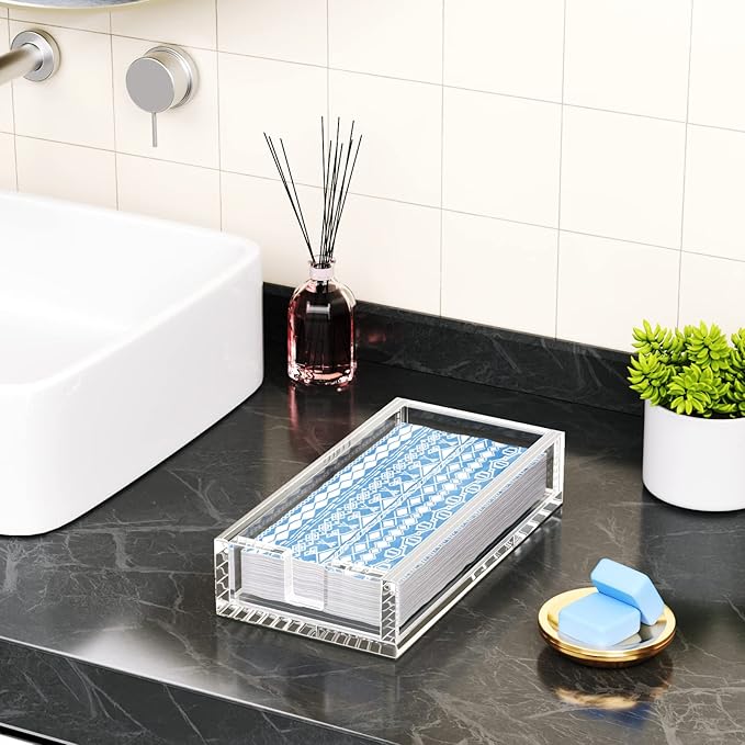 HIIMIEI Acrylic Napkin Holder for Bathroom, Acrylic Guest Towel Holder, Bathroom Napkins Guest Disposable Holder, Hand Towel Tray for Kitchen, Parties, Weddings, Party, Hotel, Restaurant（Clear） - Image 4