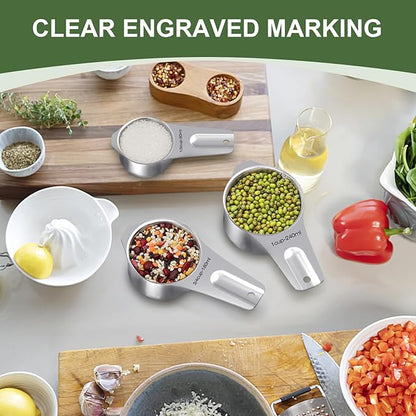 EWFEN Measuring Cups and Spoons Set, 7 Stainless Steel Nesting Measuring Cups & 7 Spoons, 5 Mini Measuring Spoons & 2 Detachable Rings, Kitchen Gadgets for Cooking & Baking, Round - Image 5