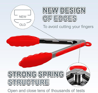 Premium Stainless Steel Heat Resistant Kitchen Tongs for cooking,set of 9" and 12" (Red),Non Scratch Silicone cooking Tong Tip for Cooking Pans,Strong Grip BBQ tongs for Grabbing Hot Food - Image 4