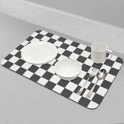 CooRug Checkered Dish Drying Mat for Kitchen Counter, Absorbent Non-Slip Coffee Mat, Heat Resistant Mat for Countertops Coffee Bar Decor 12" x 20" Black - Image 5