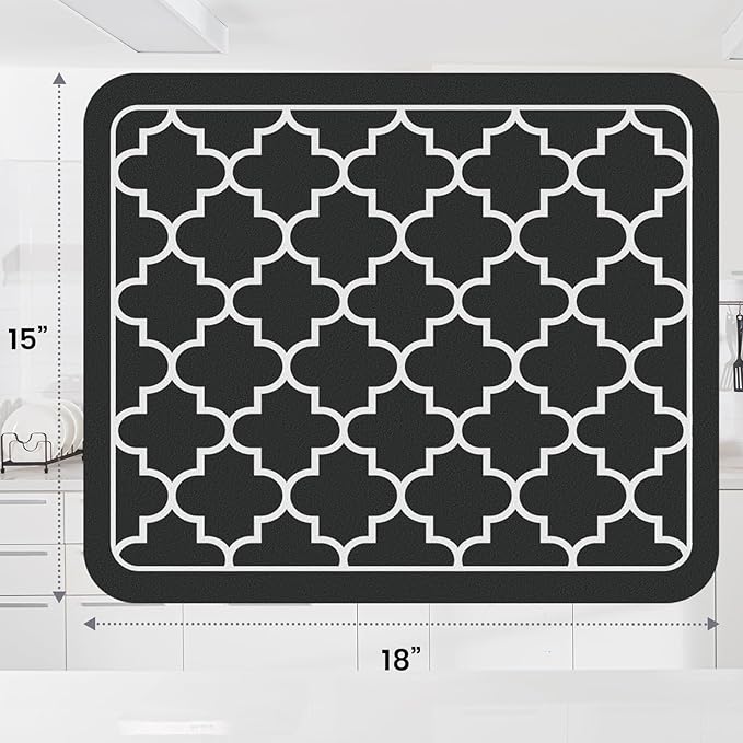 WISELIFE Dish Drying Mat Super Absorbent Drying Mat Large Dish Drying Mats for Kitchen Counter Easy Clean Dish Mat Kitchen Drying Mat15"x 18" Stylish Black - Image 3