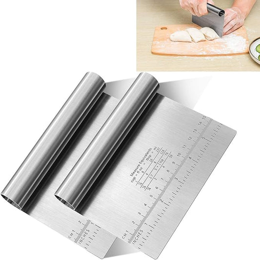 Pro Dough Pastry Scraper/Cutter/Chopper Stainless Steel Mirror Polished with Measuring Scale Multipurpose- Cake, Pizza Cutter - Pastry Bread Separator Scale Knife 2PCS by MSWGO