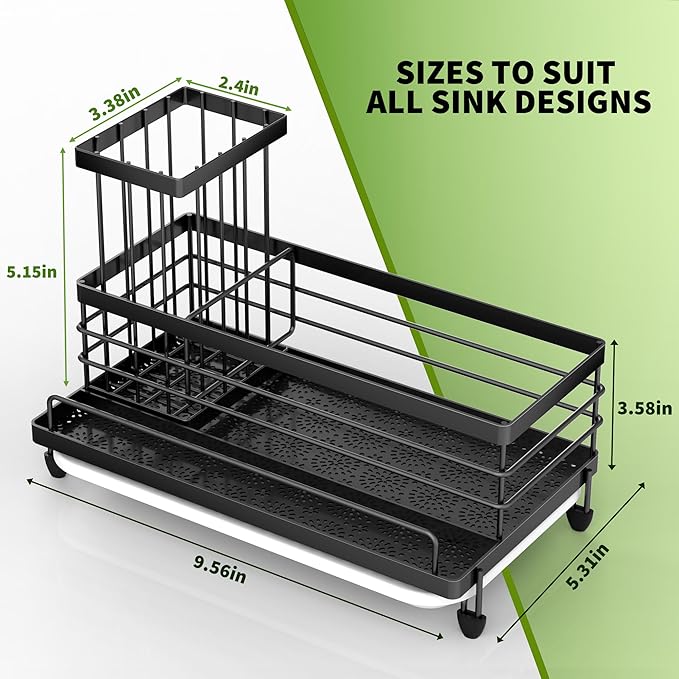 Cisily Large Capacity Kitchen Sink Caddy Organizer, Rustproof Non-Slip Sponge Holder With Dish Brush Holder Organizer, Kitchen Organization and Storage, Essentials Accessories for Countertop - Image 3