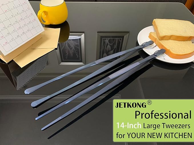 JETKONG 2 Pcs 14-Inch Cooking Tweezer Tongs Extra- Long Stainless Steel Kitchen Tweezers Plating Tongs (Navy Blue) - Image 4