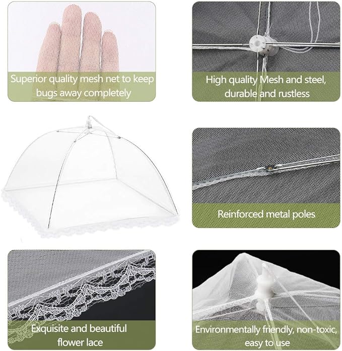Onarway 3 Pack Food Covers 12 Inch Pop-Up Encrypted Mesh Plate Serving Tents, Fine Net Screen Umbrella for Outdoors, Parties, Picnics, BBQs, Reusable and Collapsible - Image 4