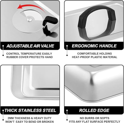 13x 9.75Inch Cheese Melting Domes, HaSteeL Rectangular Basting Steam Cover for Flat Top Griddle Cooking Outdoor & Indoor, Heavy Duty Stainless Steel Grill Lid with Adjustable Vent, Easy to Clean