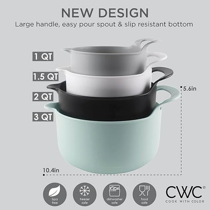 COOK WITH COLOR Nesting Plastic Mixing Bowl Set with Pour Spouts and Handles, Mint, 4 Piece Non-Slip - Image 5