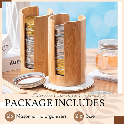 Suclain 2 Pcs Mason Jar Lid Organizer Bamboo Vertical Mason Jar Lid Storage Accessories Tumbler Lids Holder Cup Lids Organizer for Home Kitchen Countertop Cupboard(Wide Mouth & Regular Mouth) - Image 3