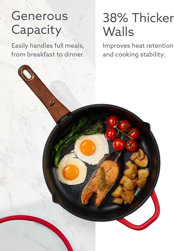 CAROTE 20Pcs Titanium Cookware Set, Pots and Pans Set Non Stick, Kitchen Cooking Set with Detachable Handle, Non Toxic Induction Cookware - Camping Cookware, Dishwasher/Oven Safe, Red - Image 4
