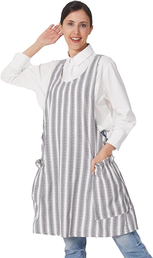 Cozy Adjustable Cross Back Aprons for Women with Pockets Cotton Linen Cooking Kitchen Baking