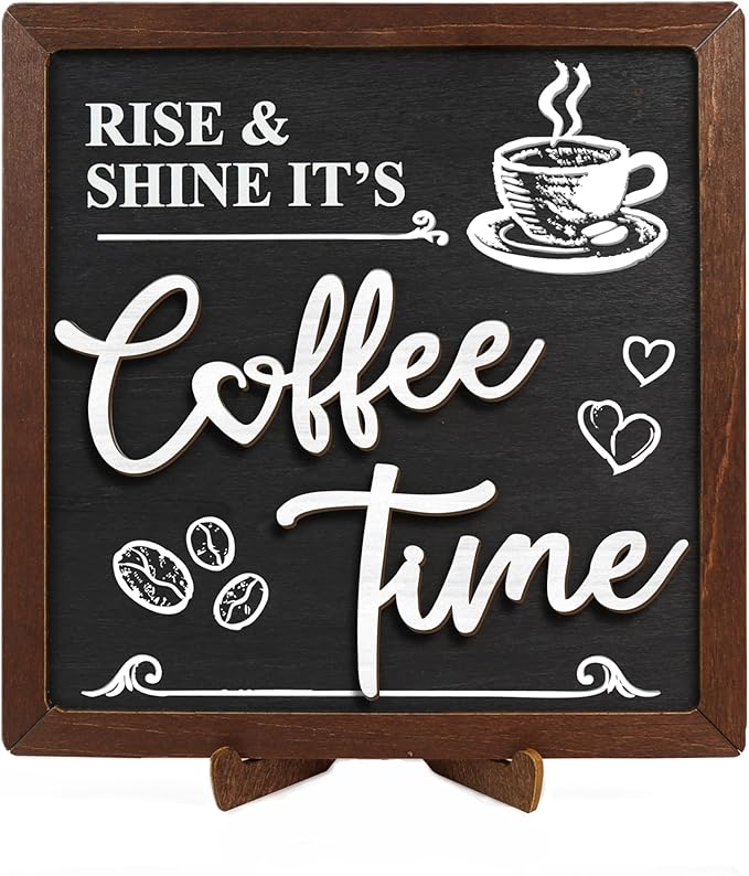 Woodamore Vintage Coffee Signs For Coffee Station Decorations - Coffee Bar Decor Accessories, Wood Farmhouse Cafe Signs For Kitchen Table Top Decor by Woodamore