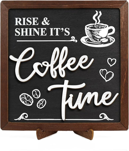 Woodamore Vintage Coffee Signs For Coffee Station Decorations - Coffee Bar Decor Accessories, Wood Farmhouse Cafe Signs For Kitchen Table Top Decor by Woodamore