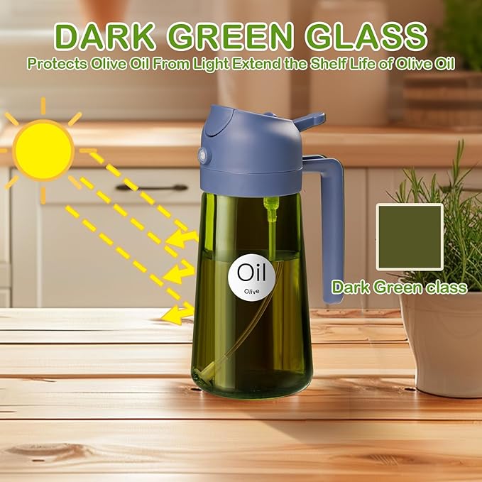 YARRAMATE 16oz/470ml Dark Green Oil Sprayer for Cooking with Stickers, Food-grade Premium 2 in 1 Olive Oil Dispenser Bottle for Kitchen Gadgets, Air Fryer, Salad, Frying, BBQ (Navy) - Image 3