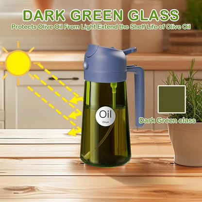 YARRAMATE 16oz/470ml Dark Green Oil Sprayer for Cooking with Stickers, Food-grade Premium 2 in 1 Olive Oil Dispenser Bottle for Kitchen Gadgets, Air Fryer, Salad, Frying, BBQ (Navy) - Image 3