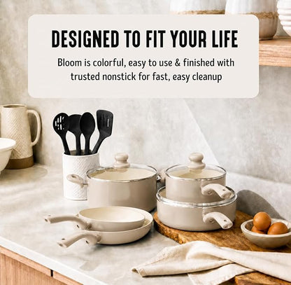 GreenLife 16-Piece Nonstick Cookware Set, Non-Toxic Ceramic Pots and Pans Set, Durable Healthy Kitchen Essentials, Fast Heating, Induction Ready, Easy Clean Dishwasher Safe, PFAS-Free, Beige Taupe