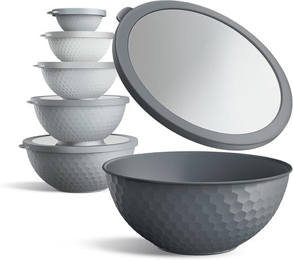 COOK WITH COLOR Mixing Bowls with Lids - 12 Piece Plastic Nesting Bowls Set includes 6 Prep Bowls and 6 Lids, Microwave Safe Mixing Bowl Set, Grey Embossed - Image 2