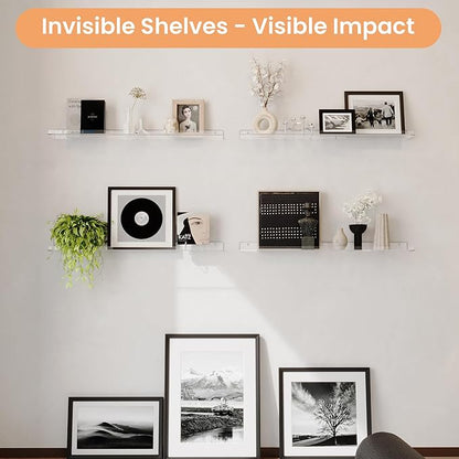 upsimples 2 Pack 35.5x5.5 Inches Acrylic Shelves for Wall Storage, Floating Bookshelves for Kids, Display Shelf Organizer for Bathroom, Bedroom, Living Room, Kitchen, Clear - Image 6