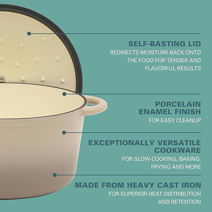 Gibson Home Addlestone 7 Qt Enameled Cast Iron Dutch Oven Pot with Lid – Round, Oven Safe to 500°F, Ideal for Bread Baking & Stews - Gradient Taupe - Image 3
