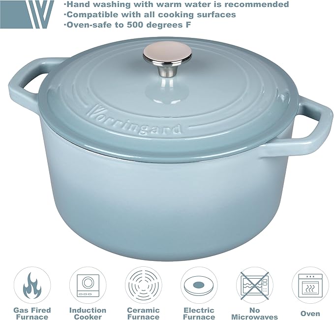 VORRINGARD Enameled Cast Iron Dutch Oven Pot with Lid, for Bread Baking, Round Bread Oven- include Sourdough Bread Baking Supplies Set, 6QT, Sea Salt - Image 3