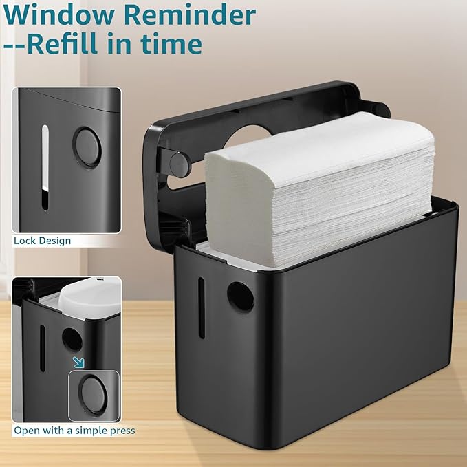 Multifold Paper Towel Dispenser Countertop, Heavy Duty Wide-Design, 300-Sheet Large Capacity Black Paper Towel Holder, Compatible with Tork, AmazonCommercial, Kleenex, Scott, Pacific Multifold Towels - Image 3