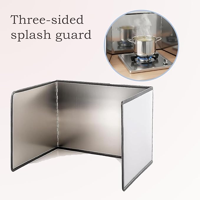 3-Sided Splatter Guard - Stainless Steel Foldable Grease Splatter Screen for Frying Pan, Nonstick & Heat Resistant Stove Top Shield, Stops Oil Splashes for Safer Cooking - Image 3