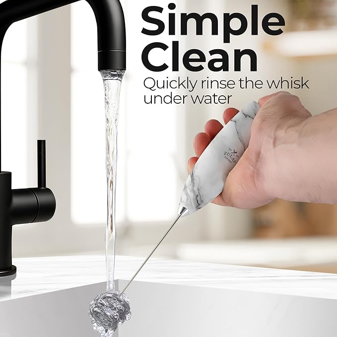 Zulay Kitchen Patented Tornado Triple Whisk Milk Frother with 4 Duracell Batteries – Handheld Foam Maker for Coffee, Lattes, Matcha & Hot Chocolate – Rich, Creamy Froth in Seconds - Marble - Image 9