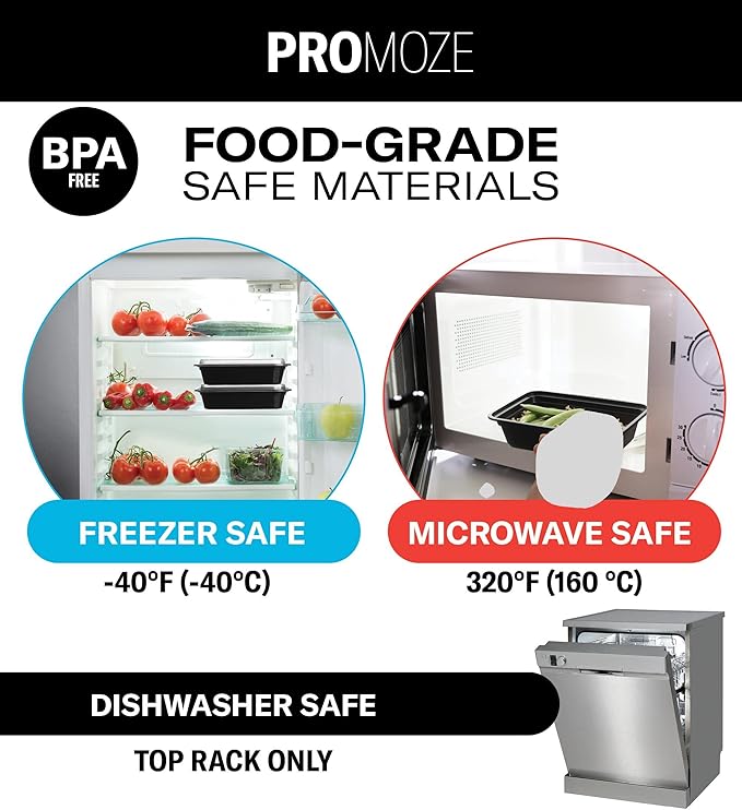 50-Pack Reusable Meal Prep Containers Microwave Safe Food Storage Containers with Lids, 28 oz - 1 Compartment Take Out Disposable Plastic Bento Lunch Box To Go, BPA Free - Dishwasher & Freezer Safe - Image 5