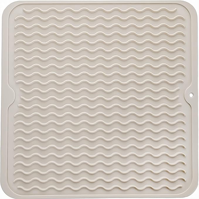 MicoYang Silicone Dish Drying Mat for Multiple Usage,Easy clean,Eco-friendly,Heat-resistant Silicone Mat for Kitchen Counter or Sink,Refrigerator or Drawer liner Tapioca M 12 inches x 12 inches by MicoYang