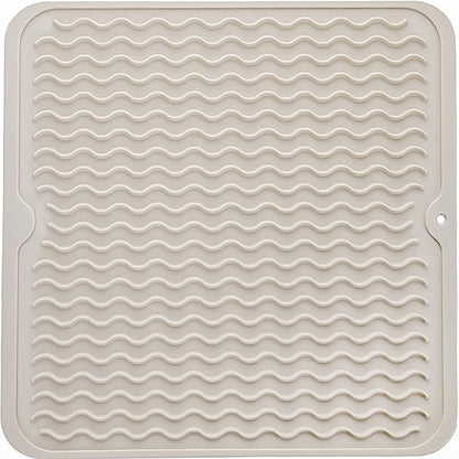 MicoYang Silicone Dish Drying Mat for Multiple Usage,Easy clean,Eco-friendly,Heat-resistant Silicone Mat for Kitchen Counter or Sink,Refrigerator or Drawer liner Tapioca M 12 inches x 12 inches by MicoYang