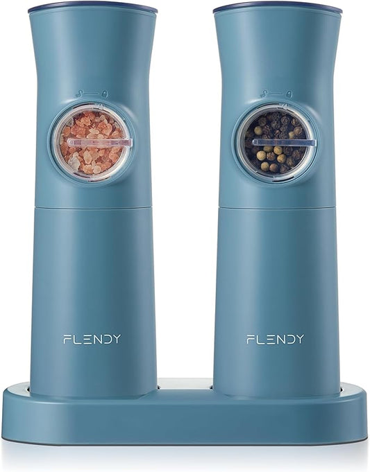 Flendy Gravity Electric Salt and Pepper Grinder Set Rechargeable, Automatic Salt and Pepper Grinder Set with USB C Charging Base, Gravity Salt and Pepper Shakers Set Electric