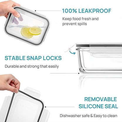 Vtopmart 5Pack 30oz Glass Storage Containers with Lids, Glass Meal Prep Food Container Sets with Snap Airtight Lids for Microwave, Oven, Freezer and Dishwasher, Grey - Image 6