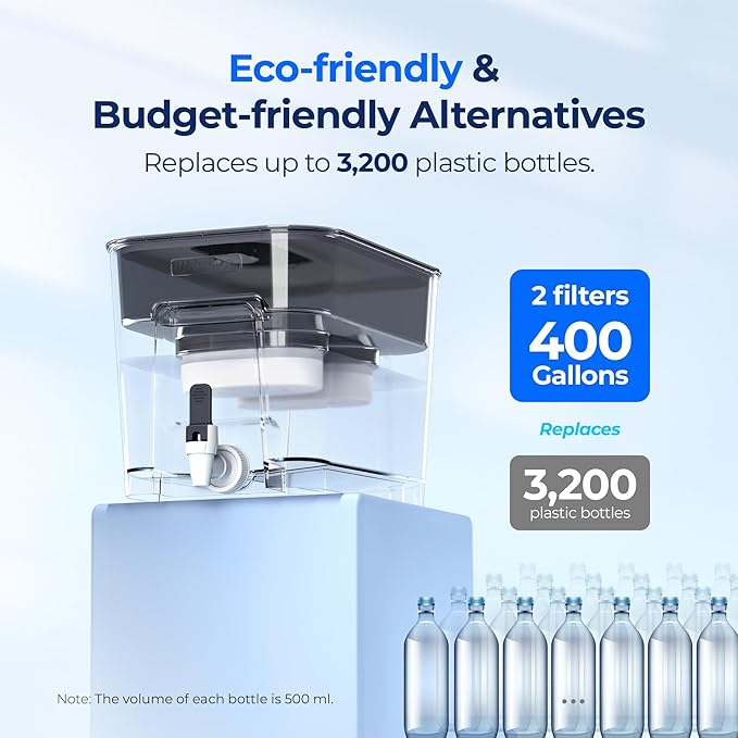 Waterdrop WFD-22L-DF Water Filter Dispenser, 40-Cup Water Purifier, 2 Built-in Filters, 8X Faster Filtration, 400-Gallon Lifespan, 10X Longer Lifetime, Reduces Chlorine, PFOA/PFOS, Black - Image 7