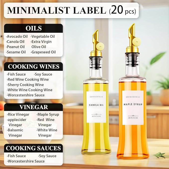 Olive Oil Dispenser Bottles for Kitchen with Bamboo Tray, Oil and Vinegar Dispenser Set, Coffee Syrup Dispensers, Glass Dispensers for Kitchen, Dispenser Bottle of 300ml - Set of 2 Gold - Image 5