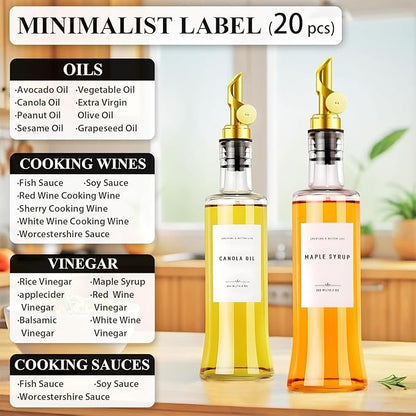 Olive Oil Dispenser Bottles for Kitchen with Bamboo Tray, Oil and Vinegar Dispenser Set, Coffee Syrup Dispensers, Glass Dispensers for Kitchen, Dispenser Bottle of 300ml - Set of 2 Gold - Image 5