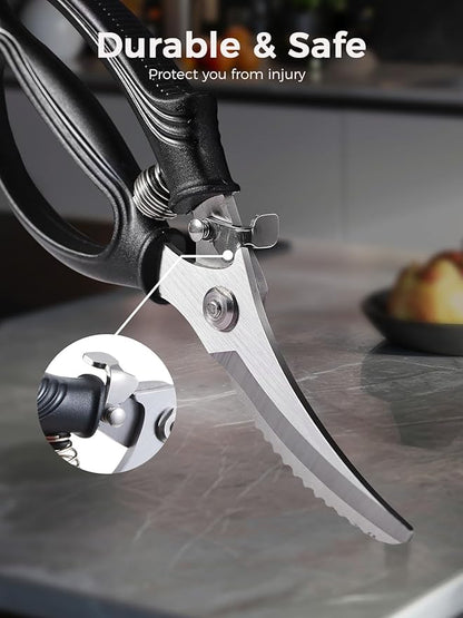 Poultry Shears, Heavy Duty Kitchen Shears With Anti-Slip Handle & Safety Lock, Poultry Scissors for Meat, Chicken, Bone,Turkey, Fish, Spring Loaded, Dishwasher Safe - Image 6