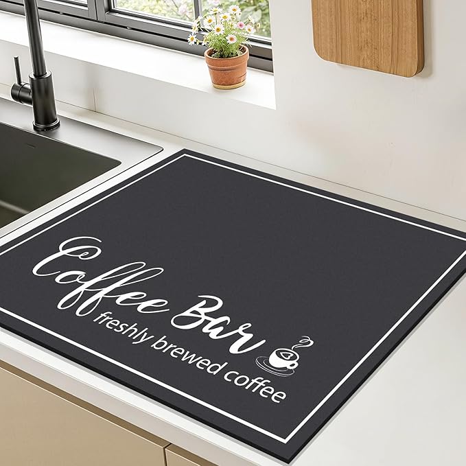 Findosom Dish Drying Mat, 16" x 20" Super Absorbent & Hide Stain Coffee Mat, Cuttable Drying Mat for Kitchen Counter, Coffee Bar Accessories, Under Dish Rack, Coffee Maker, Espresso Machine, Black - Image 7