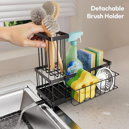 SWTYMIKI Sink Caddy Sponge Holder - Large Sponge Holder for Kitchen Sink with 360°Auto-Drain Tray, Rustproof Stainless Steel Kitchen Organizer Caddy for Countertop Organization - Image 6