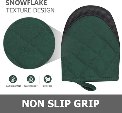 1 Pair Short Oven Mitts - Silicone Kitchen Oven Gloves High Heat Resistant 500℉, Mini Oven Mits with Non-Slip Grip Surfaces and Hanging Loop for BBQ, Baking, Cooking and Grilling (ArmyGreen) - Image 5