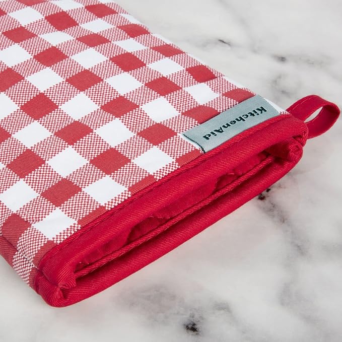 KitchenAid Gingham Oven Mitt 2-Pack Set, Passion Red, 7"x13" - Image 3