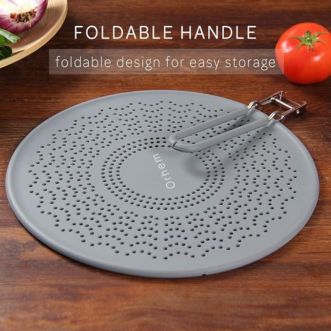 11" Silicone Splatter Screen Pan Cover with Folding Handle, Heat Insulation Cooling Mat, Strainer, Drain Board, Oil Splash Guard for Frying Pan - Image 3