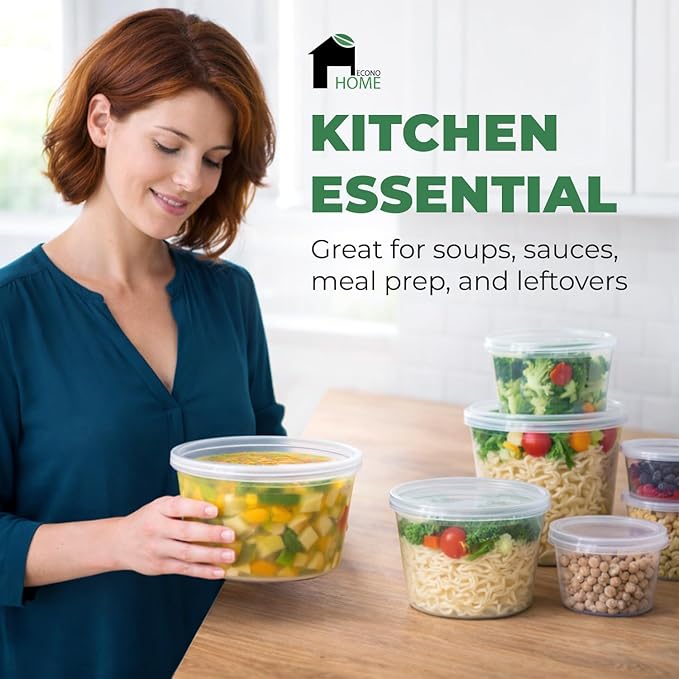 EconoHome Clear Deli Containers with Lids - 240-Pack, 32oz Plastic Containers with Lids for Food Storage, Meal Prep, Leftover, Restaurant Business, Takeout - Fridge, Microwave & Freezer-Safe - Image 5