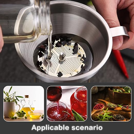 Stainless Steel Funnels for Kitchen Use, Kitchen Metal Funnel Set with Strainer Stainless Steel Funnels for Filling Bottles, Food Grade Funnel Set of 3 Transfer for Liquids Spices - Image 6