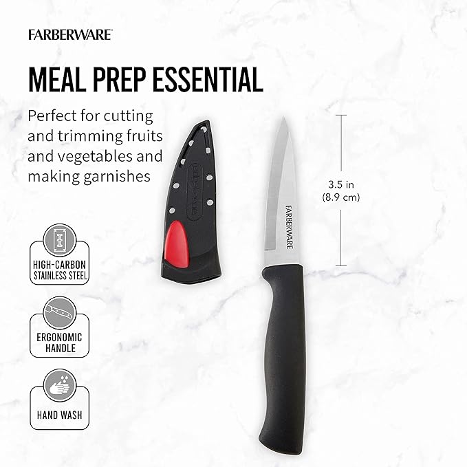 Farberware Edgekeeper 3.5-Inch Paring Knife with Self-Sharpening Blade Cover, High Carbon-Stainless Steel Kitchen Knife with Ergonomic Handle, Razor-Sharp Knife, Black - Image 3