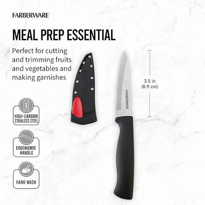 Farberware Edgekeeper 3.5-Inch Paring Knife with Self-Sharpening Blade Cover, High Carbon-Stainless Steel Kitchen Knife with Ergonomic Handle, Razor-Sharp Knife, Black - Image 3