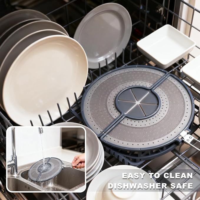 Foldable Splatter Screen with Handle For 10,11,12 and 13 Inch Frying Pan - Dual Folding Oil Guard,BPA-Free Silicone,Heat-Resistant Grip,Space Saving Fry Pan Cover for Mess-Free Cooking,Dishwasher Safe - Image 5