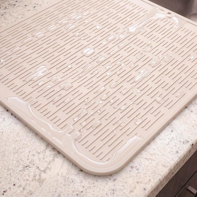 MicoYang Silicone Dish Drying Mat for Multiple Usage,Easy clean,Eco-friendly,Heat-resistant Silicone Mat for Kitchen Counter or Sink,Refrigerator or Drawer Liner Tapioca XL 18 inches x 16 inches - Image 9