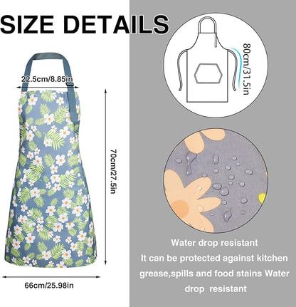 BOUMUSOE 3 Pack Floral Aprons with Pocket, Blooming Womens Aprons Waterproof Adjustable Cooking Apron for Kitchen Gardening - Image 3